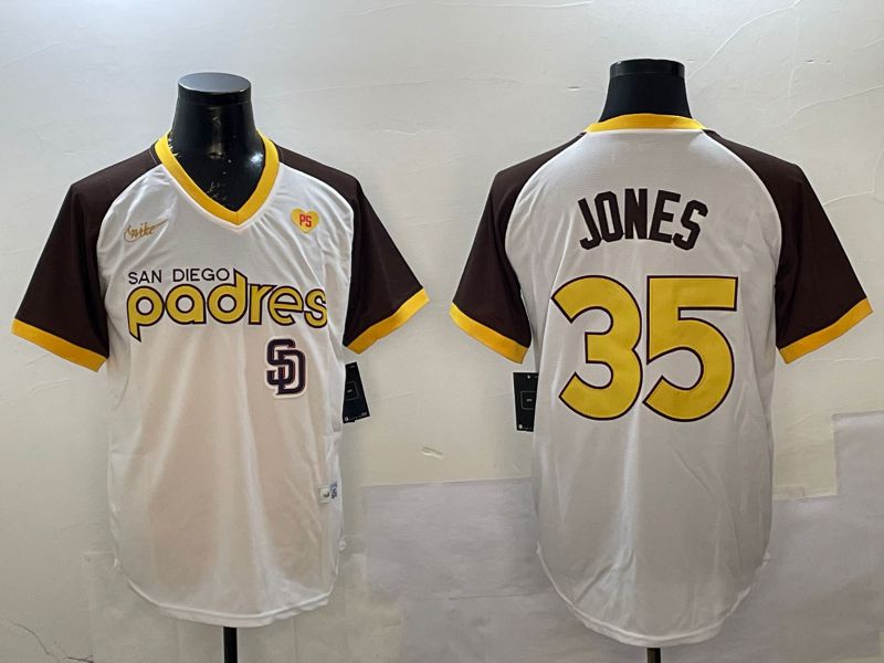 Men San Diego Padres 35 Jones White Throwback Game Nike 2025 MLB Jersey style 4